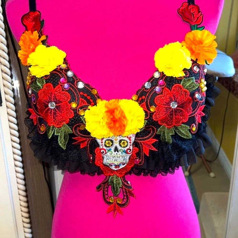 Dia De Los Muertos custom Rave Bra